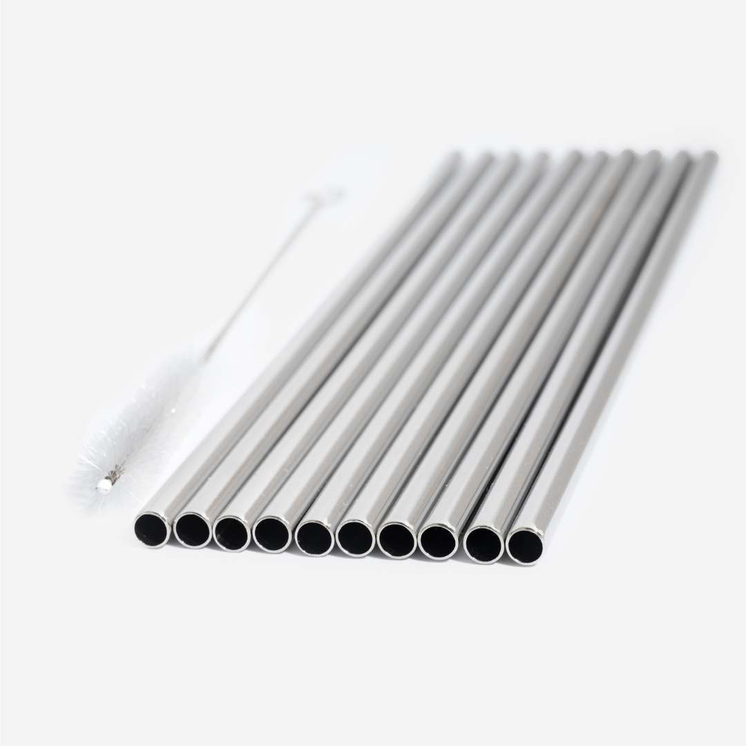 Pack of 10 reusable stainless steel straws