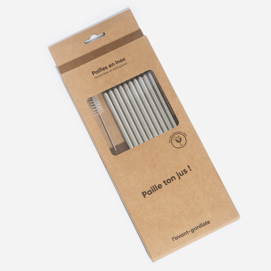 Pack of 10 reusable stainless steel straws
