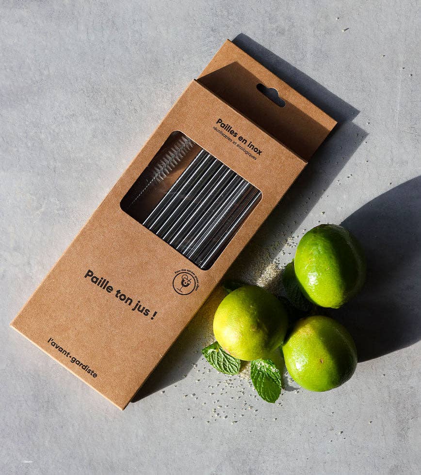 Pack of 10 reusable stainless steel straws