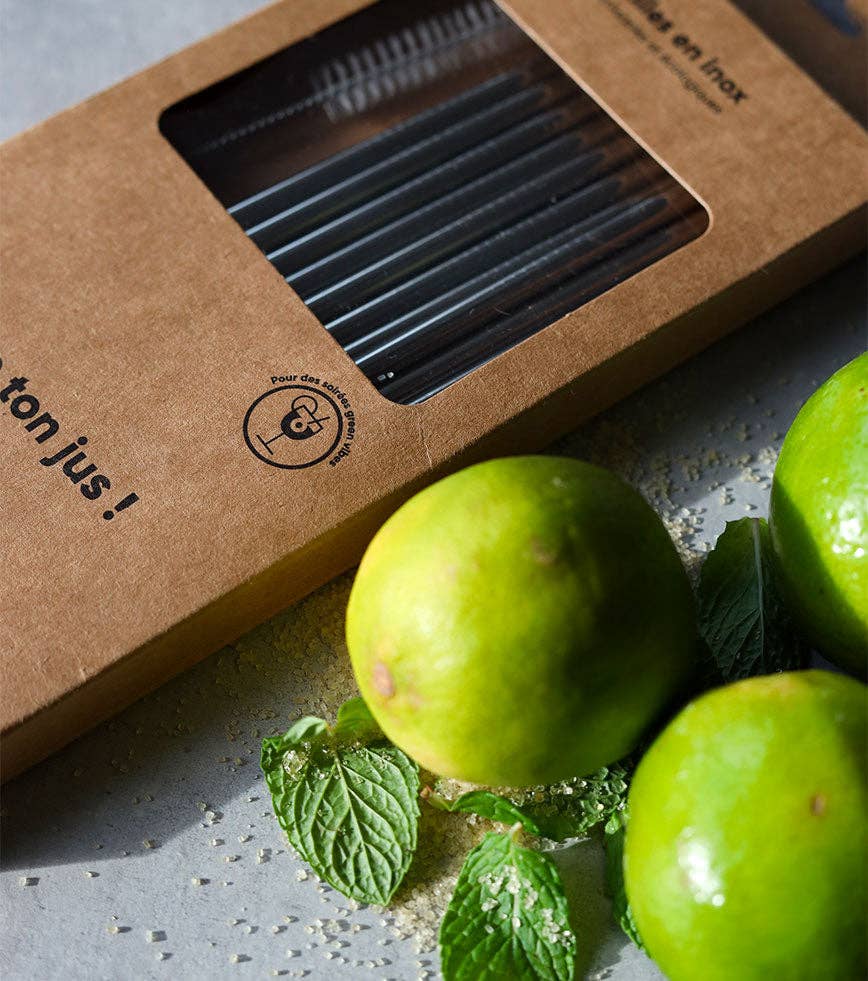 Pack of 10 reusable stainless steel straws